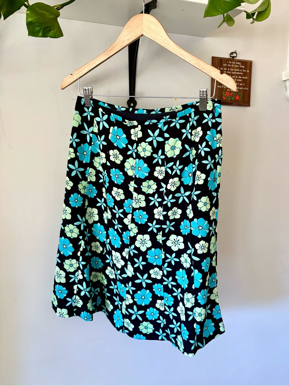 cleo Black A-Line Skirt with Aqua and Mint Floral Print